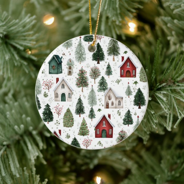 Watercolor Holiday Pattern Christmas Ornament (Tree)