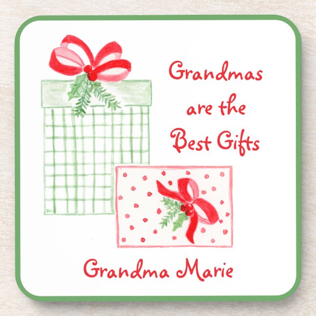 Watercolor Holiday PERSONALIZE Grandma Coaster (Front)
