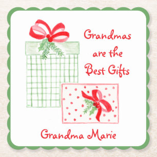 Watercolor Holiday PERSONALIZE Grandma Paper Coaster