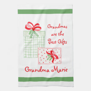 Watercolor Holiday PERSONALIZE Grandma Tea Towel