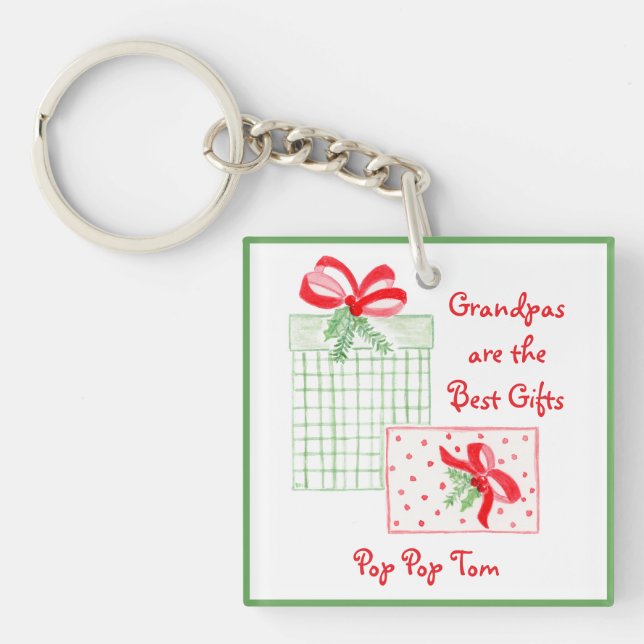 Watercolor Holiday PERSONALIZE Grandpa Acrylic Key Ring (Front)