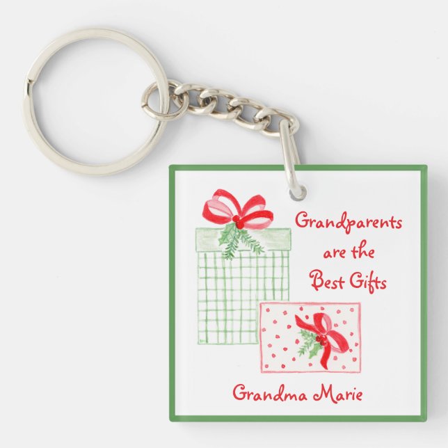 Watercolor Holiday PERSONALIZE Grandparent Key Ring (Front)