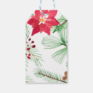 Watercolor Holiday Repeating pattern Poinsettia Gift Tags