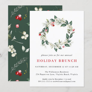 Watercolor Holiday Wreath Christmas Holiday Brunch Invitation