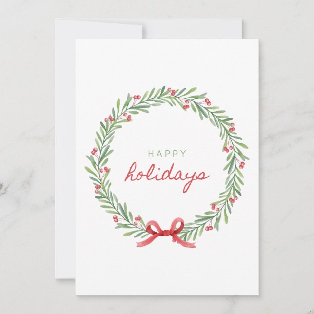 Watercolor Holiday Wreath – Happy Holidays Minimal (Front)