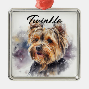 WATERCOLOR HOLIDAY YORKSHIRE TERRIER DOG METAL TREE DECORATION