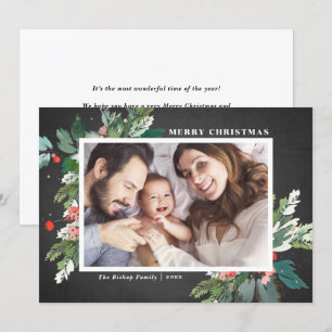 Watercolor Hollies Chalkboard Christmas Photo 