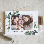 Watercolor Hollies Faux Gold Foil Christmas Photo Holiday Card<br><div class="desc">Send your loved ones Christmas greetings this season with this beautiful horizontal Christmas photo card. It features watercolor hollies,  faux gold foil accents,  matching festive holiday pattern and modern typography. The texts are fully editable. Personalise this holly Christmas photo card by adding your photo,  name and year.</div>