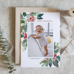 Watercolor Hollies Faux Gold Merry Christmas Photo Holiday Card<br><div class="desc">Send your loved ones Christmas cheer this season with this beautiful Christmas photo card. It features watercolor hollies,  faux gold foil accents,  matching festive holiday pattern and modern typography. The texts are fully editable. Personalise this watercolor Christmas card by adding your photo,  name and year.</div>