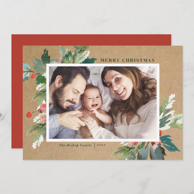 Watercolor Hollies Kraft Paper Botanical Photo (Front/Back)