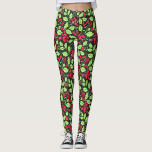 Watercolor Holly and Berries Leggings