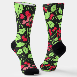 Watercolor Holly and Berries Socks