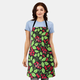 Watercolor Holly And Leaves Apron