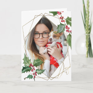 Watercolor Holly and Red Berries Card