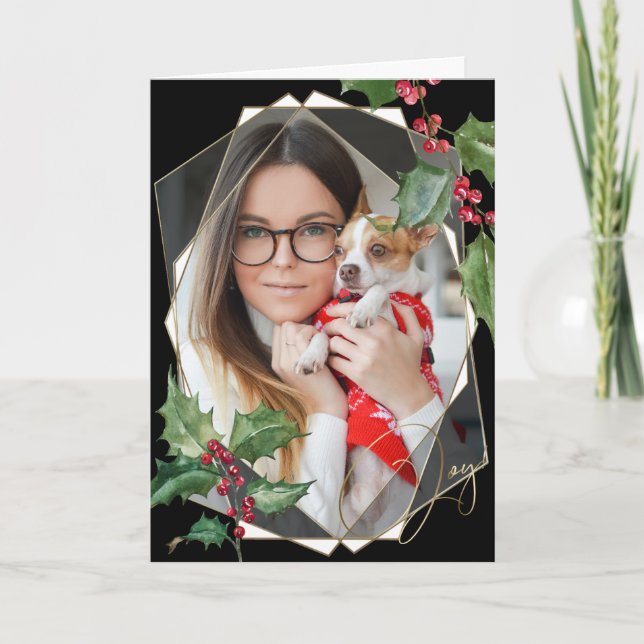 Watercolor Holly and Red Berries Card (Front)