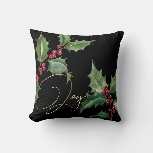 Watercolor Holly and Red Berries Colorway Cushion (Front)
