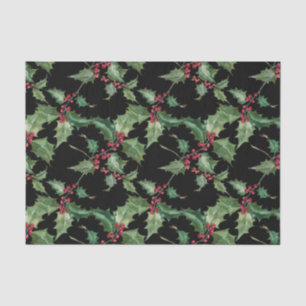 Watercolor Holly and Red Berries Colorway Tissue Paper