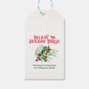 Watercolor Holly Believe Holiday Magic Christmas Gift Tags