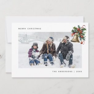 Watercolor Holly Bell Photo Christmas Cards