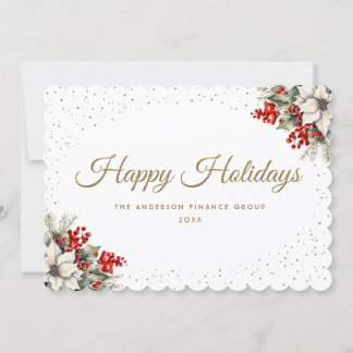 Watercolor Holly Berries Botanical Business Holiday Card