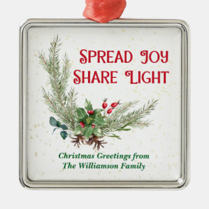 Watercolor Holly Berries Bouquet Christmas Metal Tree Decoration