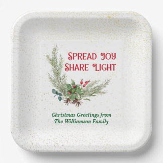 Watercolor Holly Berries Bouquet Christmas Paper Plate