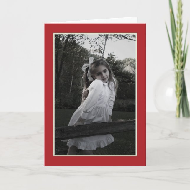 Watercolor Holly Berries One Photo Christmas Holiday Card (Front)