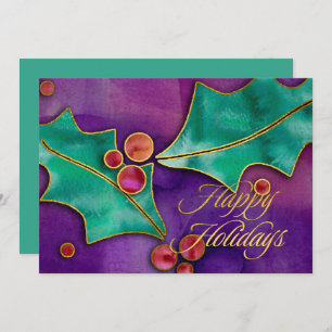 Watercolor Holly Berries Purple Green Red Holiday