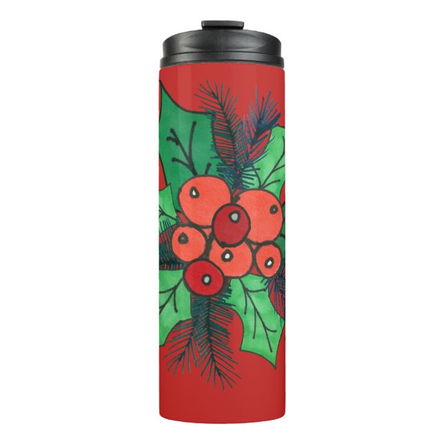 Watercolor Holly Berries Thermal Tumbler (Front)