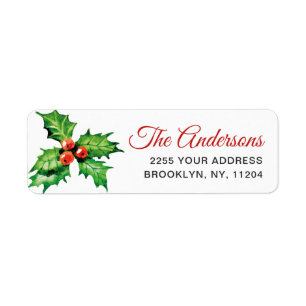 Watercolor Holly Berry Christmas Return Address