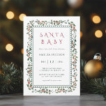 Watercolor Holly Berry Frame Santa Baby Shower Invitation<br><div class="desc">For more advanced customisation of this design,  please click the "Design Tool Button" link.</div>