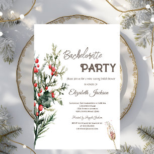 Watercolor Holly Berry Greenery Bachelorette Invitation