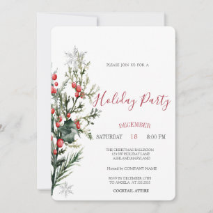 Watercolor Holly Berry Greenery Christmas  Invitation