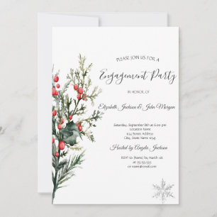 Watercolor Holly Berry Greenery Engagement Invitation