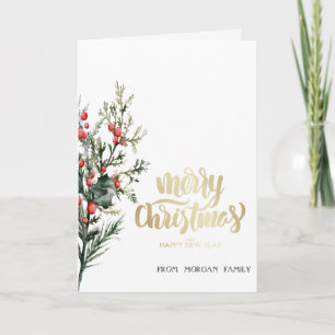 Watercolor Holly Berry Greenery Holiday Card