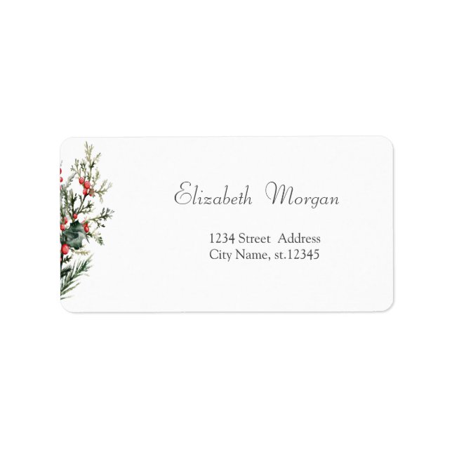 Watercolor Holly Berry Greenery Label (Front)