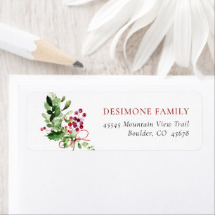 Watercolor Holly Berry Holiday Return Address
