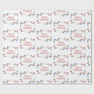 Watercolor Holly Berry Merry Christmas  Wrapping P Paper