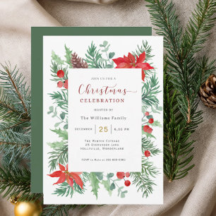 Watercolor  Holly Christmas Celebration Invitation