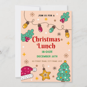 Watercolor Holly Christmas Lunch Invitation