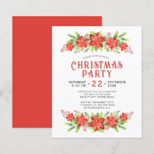 Watercolor Holly Christmas Party Budget Invitation
