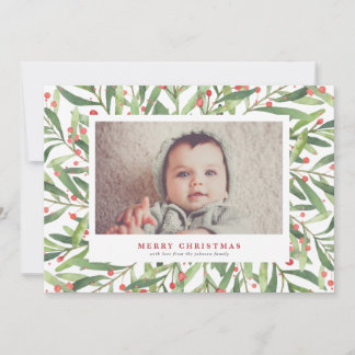 Watercolor Holly Christmas Photo Card