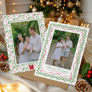Watercolor Holly Christmas Photo Holiday Card