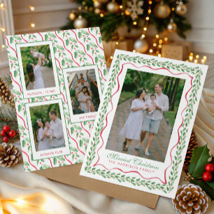 Watercolor Holly Christmas Photo Holiday Card