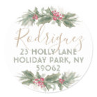Watercolor Holly Christmas Return Address Label