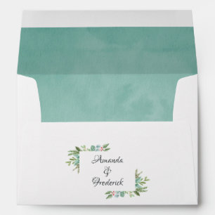 Watercolor Holly Christmas Wedding Envelope