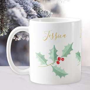 Watercolor Holly Custom Coffee Mug
