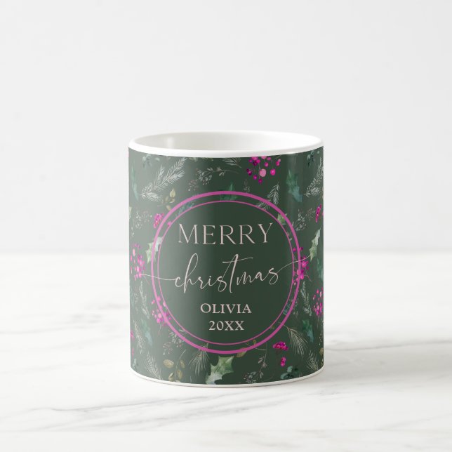 Watercolor Holly Cute Christmas Mugs (Center)