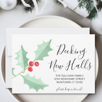 Watercolor Holly Decking New Halls Festive Moving