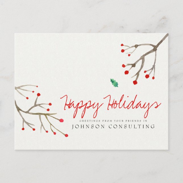 Watercolor Holly Foliage | Holiday Greetings (Front)